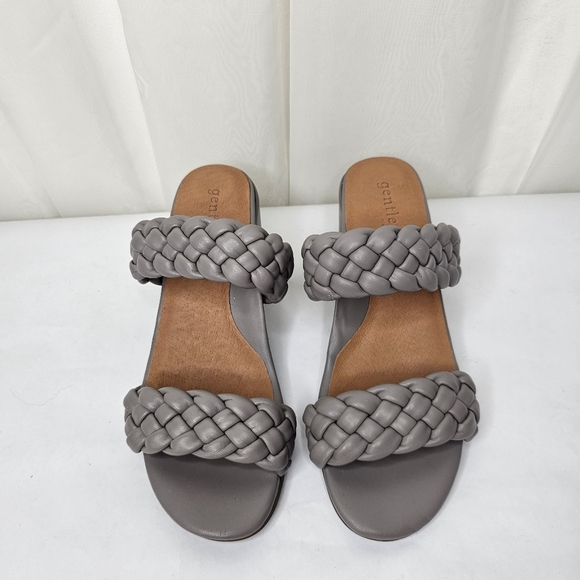 Gentle Souls by Kenneth Cole Gray Charlene Two Braid Heeled Sandal Size 8 - Picture 4 of 11